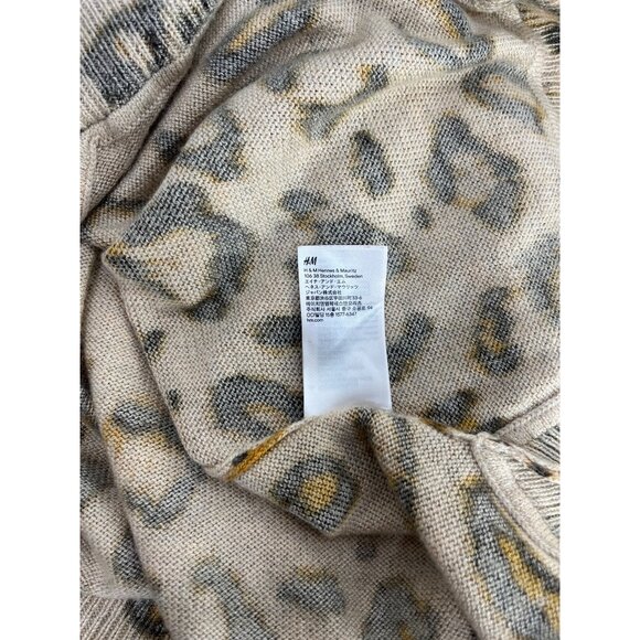 H&M Sweater Top S Leopard Print Tunic Rib Knit Zip Back Long Sleeve Wool Blend - Picture 7 of 7